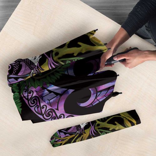 Purple New Zealand Kowhai And Piwakawaka Umbrella Maori Ngaru Paua Shell - Aussie Hoodie