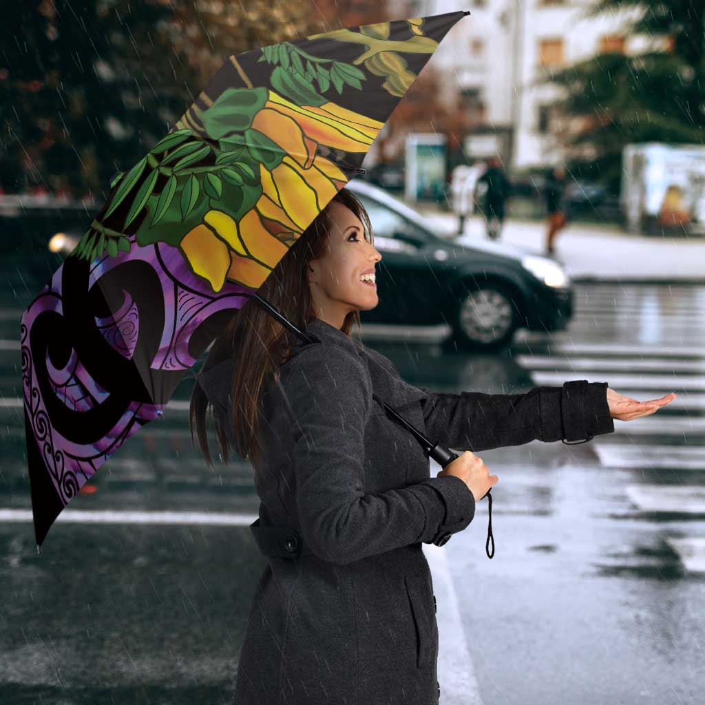 Purple New Zealand Kowhai And Piwakawaka Umbrella Maori Ngaru Paua Shell - Aussie Hoodie