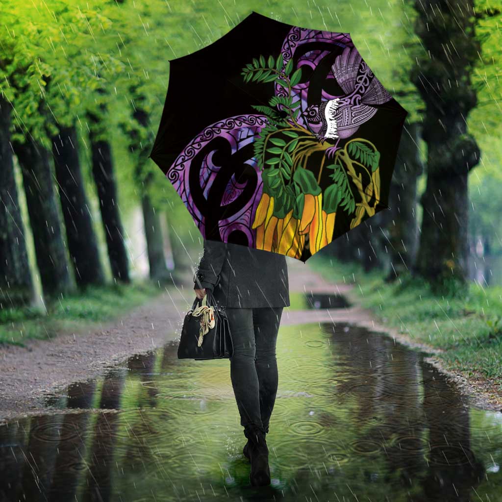 Purple New Zealand Kowhai And Piwakawaka Umbrella Maori Ngaru Paua Shell - Aussie Hoodie