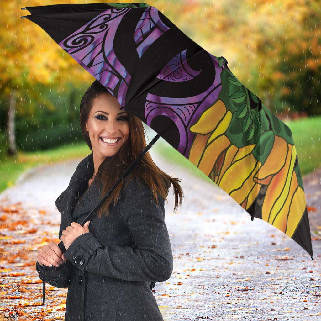 Purple New Zealand Kowhai And Piwakawaka Umbrella Maori Ngaru Paua Shell - Aussie Hoodie