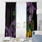 Purple New Zealand Kowhai And Piwakawaka Window Curtain Maori Ngaru Paua Shell