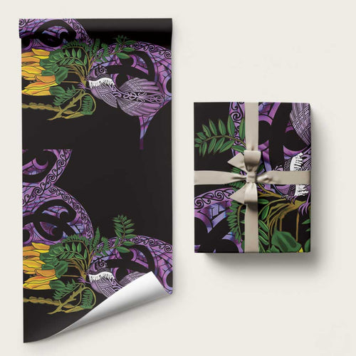 Purple New Zealand Kowhai And Piwakawaka Wrapping Paper Maori Ngaru Paua Shell - Aussie Hoodie