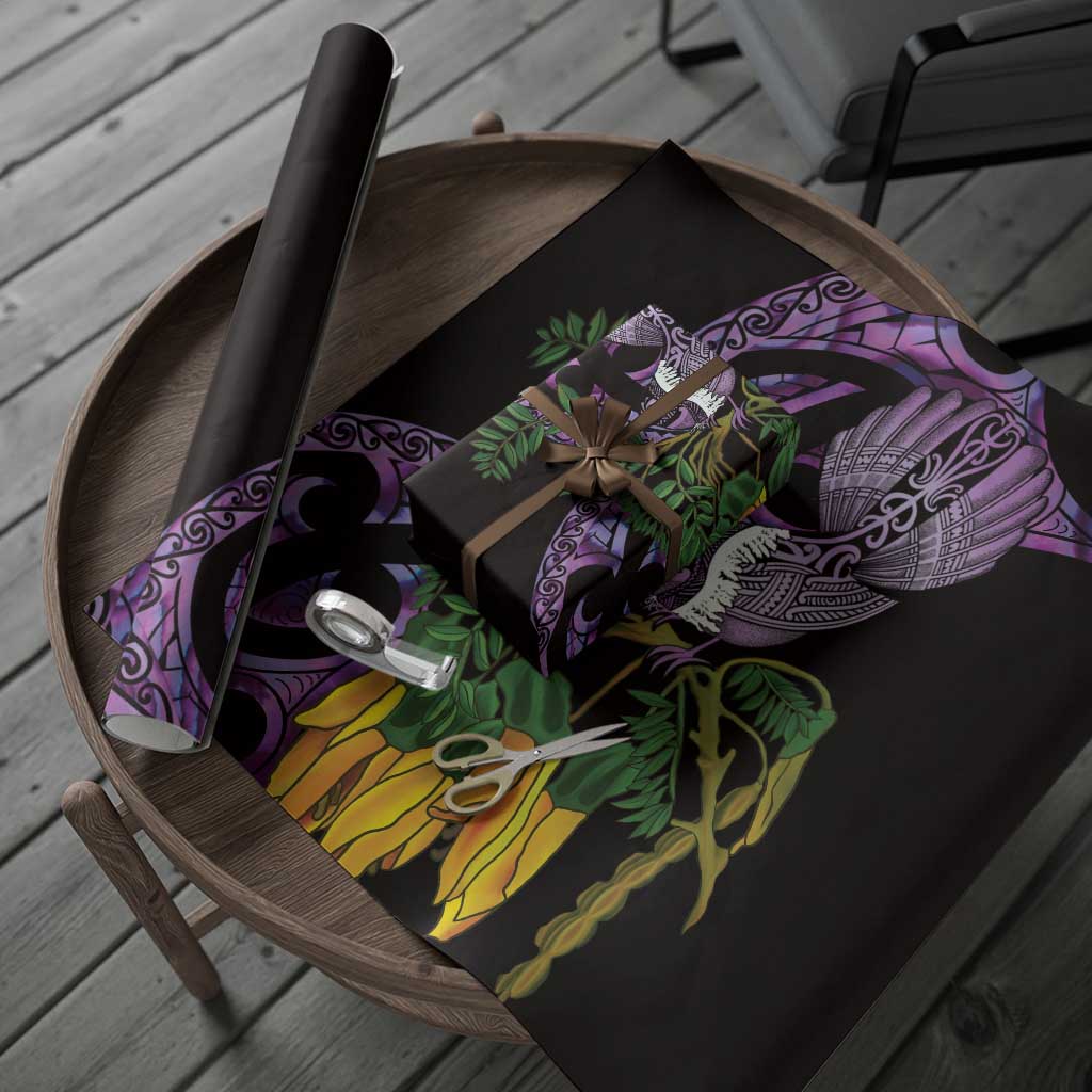 Purple New Zealand Kowhai And Piwakawaka Wrapping Paper Maori Ngaru Paua Shell - Aussie Hoodie