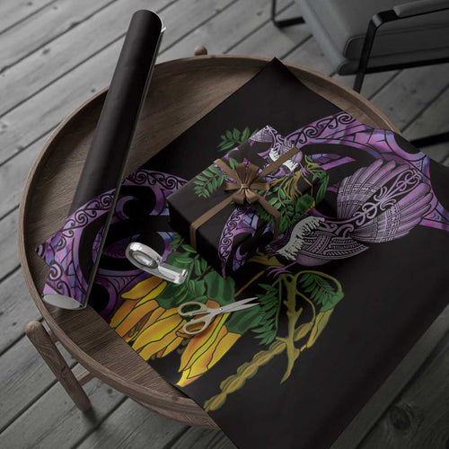 Purple New Zealand Kowhai And Piwakawaka Wrapping Paper Maori Ngaru Paua Shell - Aussie Hoodie