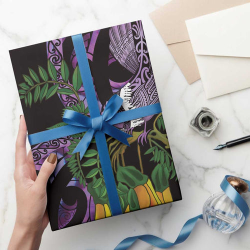 Purple New Zealand Kowhai And Piwakawaka Wrapping Paper Maori Ngaru Paua Shell - Aussie Hoodie