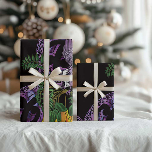 Purple New Zealand Kowhai And Piwakawaka Wrapping Paper Maori Ngaru Paua Shell - Aussie Hoodie