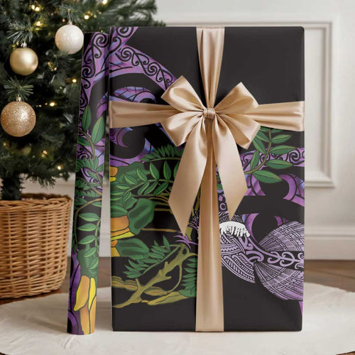 Purple New Zealand Kowhai And Piwakawaka Wrapping Paper Maori Ngaru Paua Shell - Aussie Hoodie