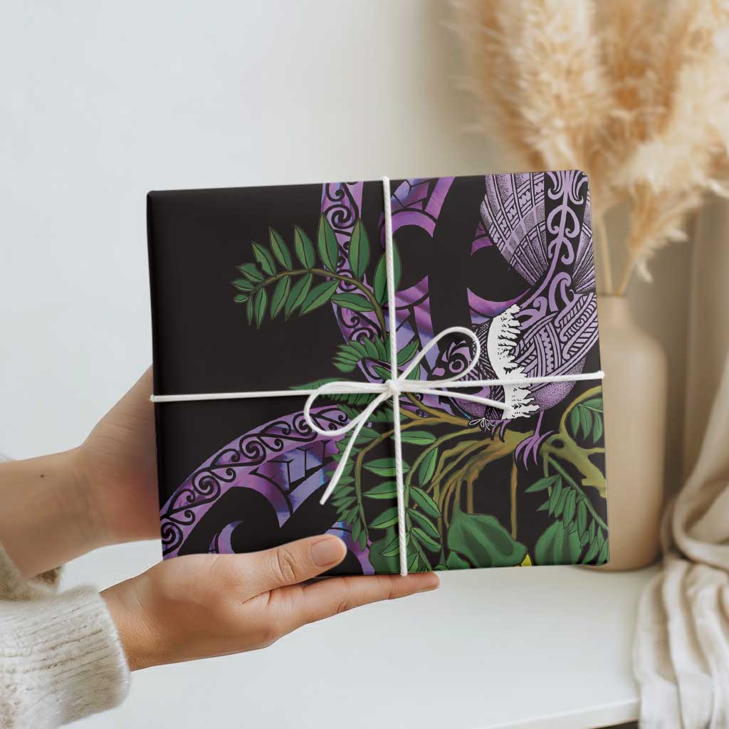 Purple New Zealand Kowhai And Piwakawaka Wrapping Paper Maori Ngaru Paua Shell - Aussie Hoodie