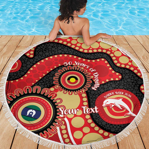 Dolphins NAIDOC Week 2026 Personalised Beach Blanket 50 Years of Deadly Aboriginal Art