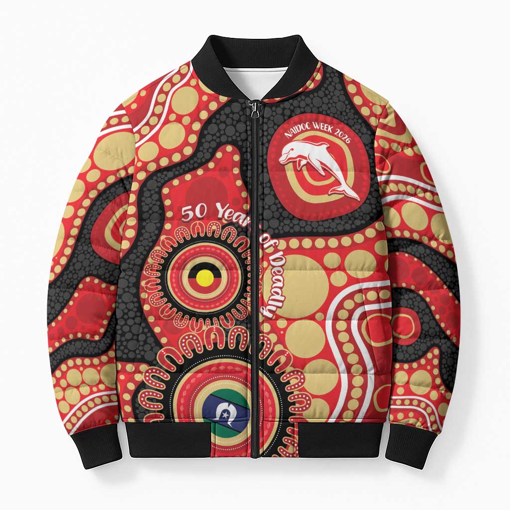Dolphins NAIDOC Week 2026 Personalised Bomber Puffer Jacket 50 Years of Deadly Aboriginal Art