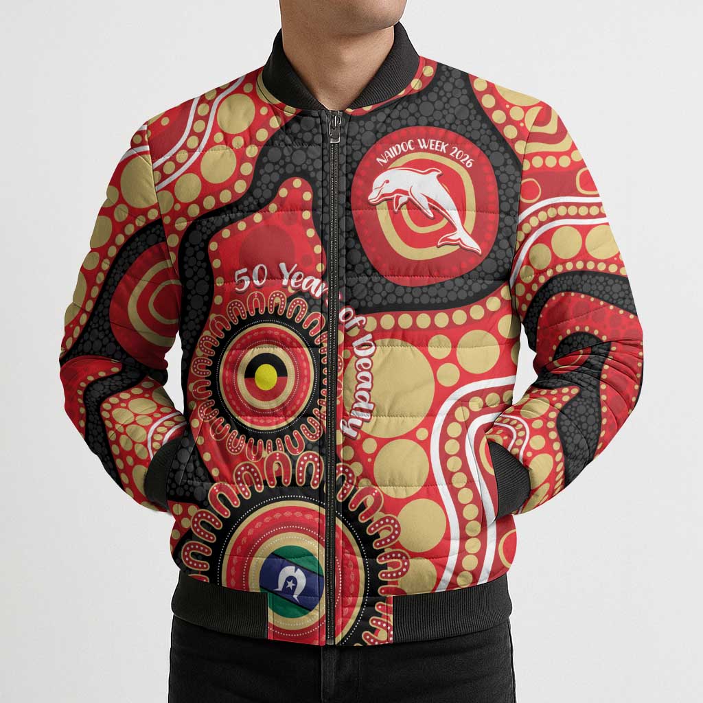 Dolphins NAIDOC Week 2026 Personalised Bomber Puffer Jacket 50 Years of Deadly Aboriginal Art