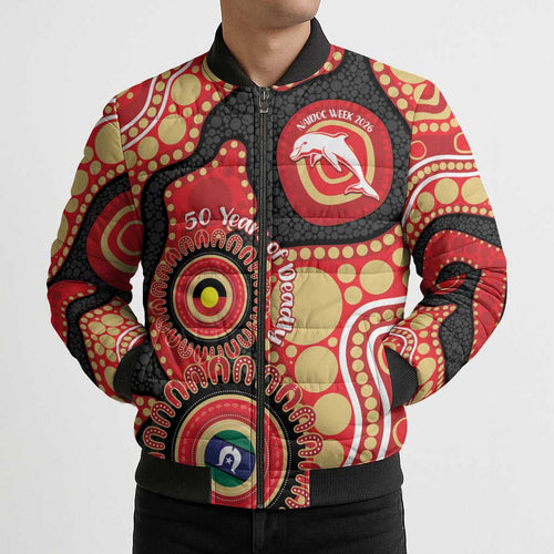 Dolphins NAIDOC Week 2026 Personalised Bomber Puffer Jacket 50 Years of Deadly Aboriginal Art