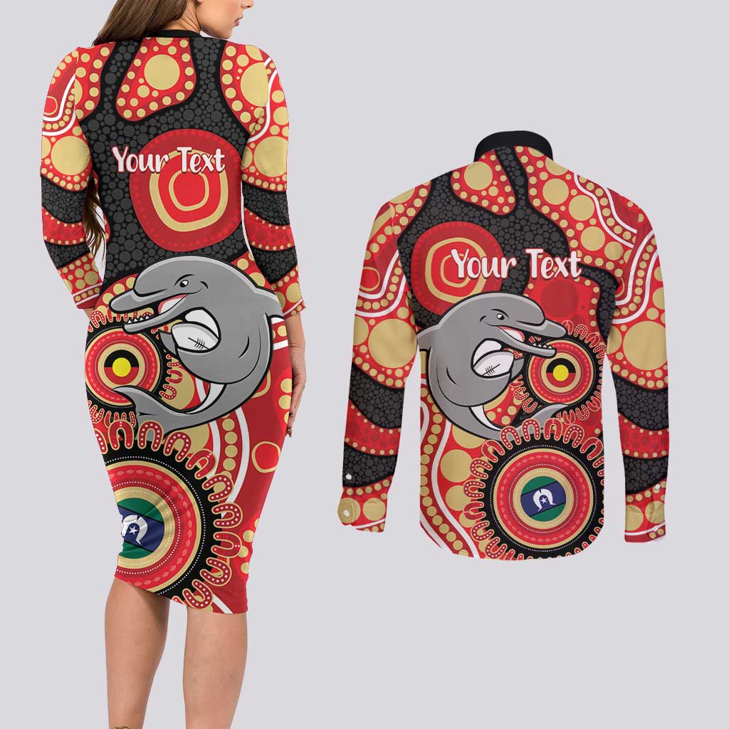 Dolphins NAIDOC Week 2026 Personalised Couples Matching Long Sleeve Bodycon Dress and Long Sleeve Button Shirt 50 Years of Deadly Aboriginal Art