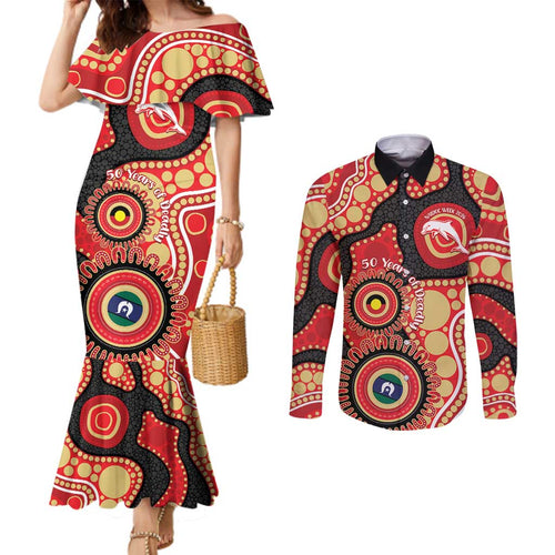 Dolphins NAIDOC Week 2026 Personalised Couples Matching Mermaid Dress and Long Sleeve Button Shirt 50 Years of Deadly Aboriginal Art