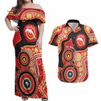 Dolphins NAIDOC Week 2026 Personalised Couples Matching Off Shoulder Maxi Dress and Hawaiian Shirt 50 Years of Deadly Aboriginal Art