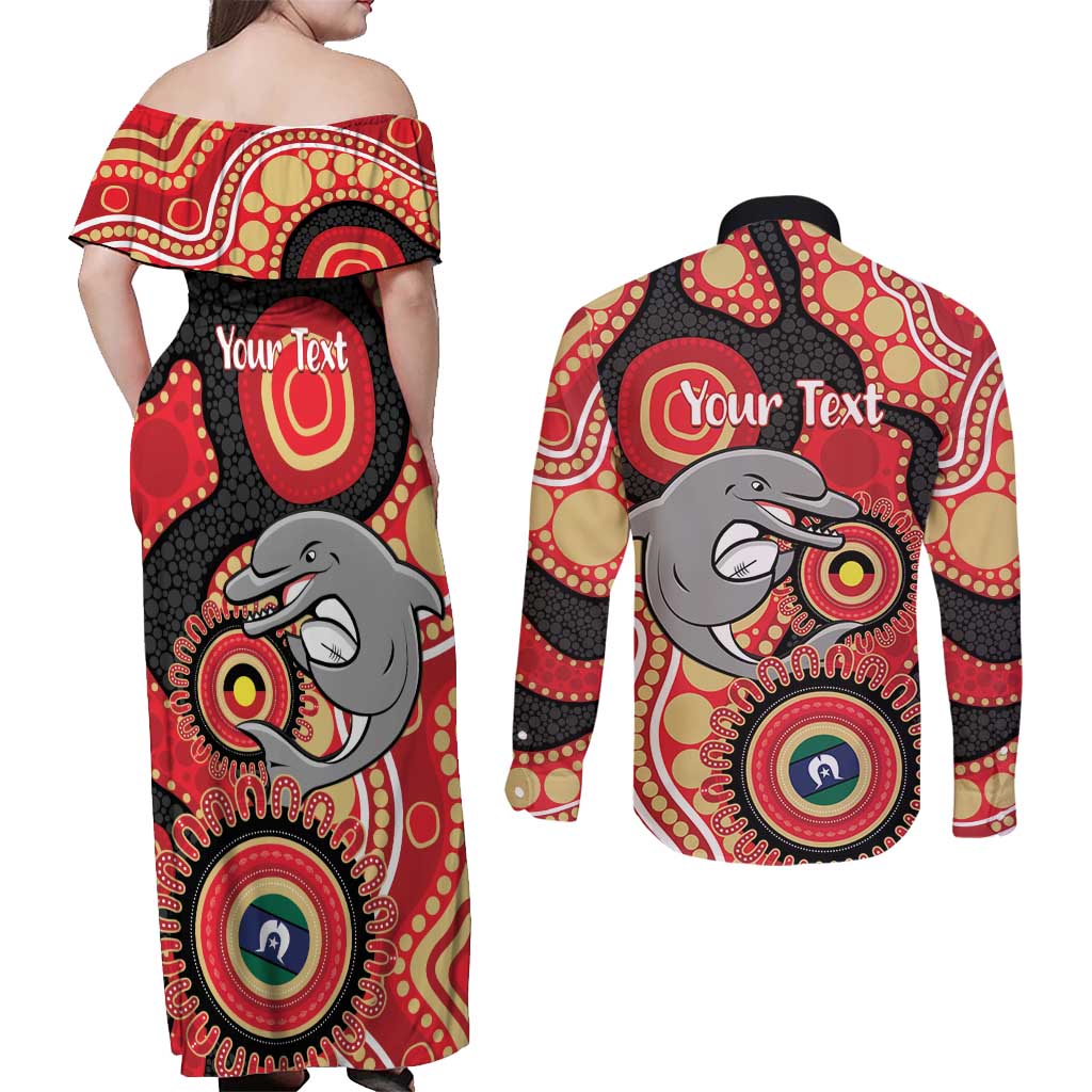 Dolphins NAIDOC Week 2026 Personalised Couples Matching Off Shoulder Maxi Dress and Long Sleeve Button Shirt 50 Years of Deadly Aboriginal Art