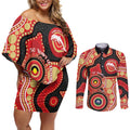 Dolphins NAIDOC Week 2026 Personalised Couples Matching Off Shoulder Short Dress and Long Sleeve Button Shirt 50 Years of Deadly Aboriginal Art