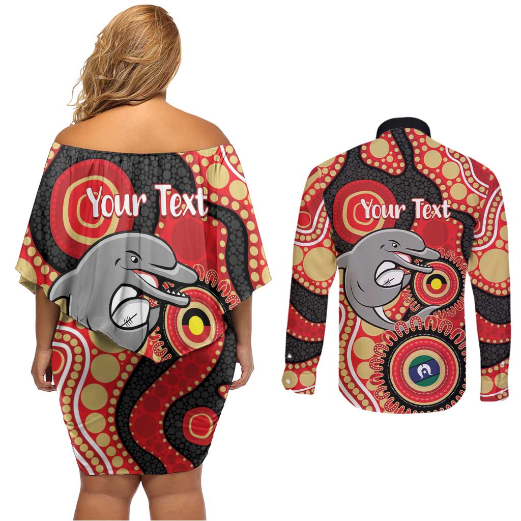 Dolphins NAIDOC Week 2026 Personalised Couples Matching Off Shoulder Short Dress and Long Sleeve Button Shirt 50 Years of Deadly Aboriginal Art