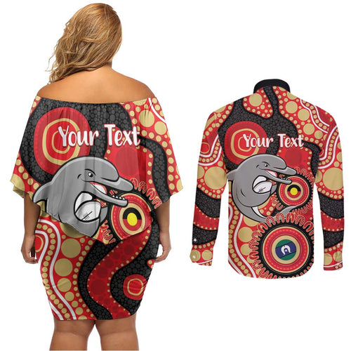 Dolphins NAIDOC Week 2026 Personalised Couples Matching Off Shoulder Short Dress and Long Sleeve Button Shirt 50 Years of Deadly Aboriginal Art