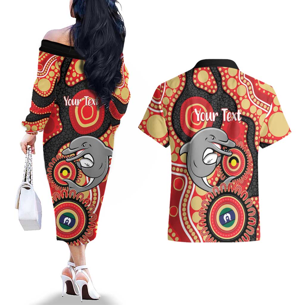 Dolphins NAIDOC Week 2026 Personalised Couples Matching Off The Shoulder Long Sleeve Dress and Hawaiian Shirt 50 Years of Deadly Aboriginal Art