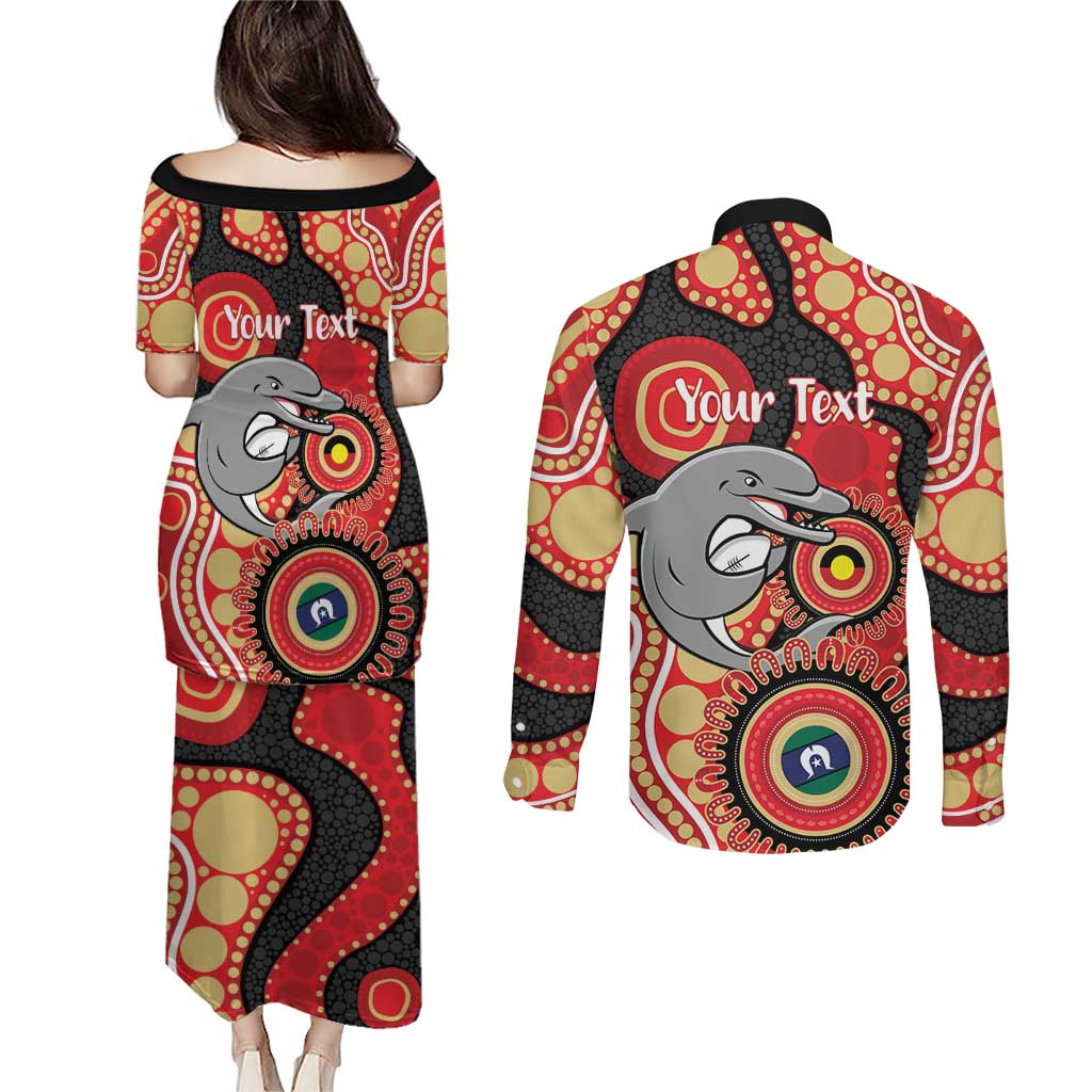 Dolphins NAIDOC Week 2026 Personalised Couples Matching Puletasi and Long Sleeve Button Shirt 50 Years of Deadly Aboriginal Art