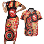 Dolphins NAIDOC Week 2026 Personalised Couples Matching Short Sleeve Bodycon Dress and Hawaiian Shirt 50 Years of Deadly Aboriginal Art