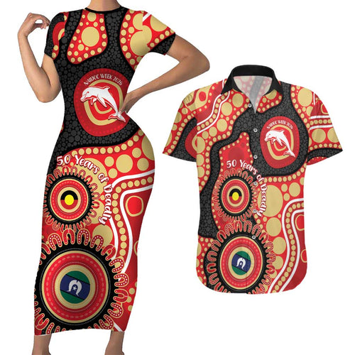 Dolphins NAIDOC Week 2026 Personalised Couples Matching Short Sleeve Bodycon Dress and Hawaiian Shirt 50 Years of Deadly Aboriginal Art