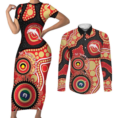 Dolphins NAIDOC Week 2026 Personalised Couples Matching Short Sleeve Bodycon Dress and Long Sleeve Button Shirt 50 Years of Deadly Aboriginal Art