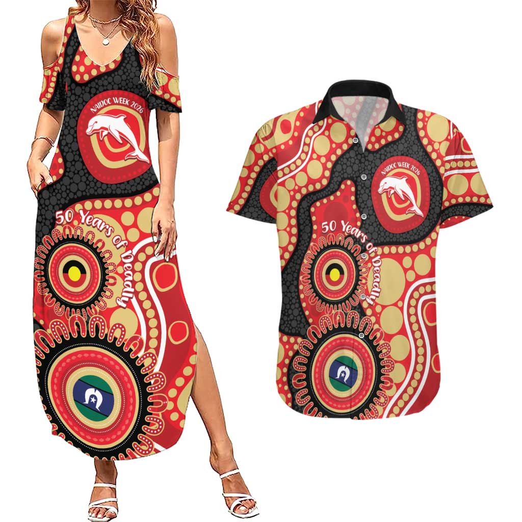 Dolphins NAIDOC Week 2026 Personalised Couples Matching Summer Maxi Dress and Hawaiian Shirt 50 Years of Deadly Aboriginal Art