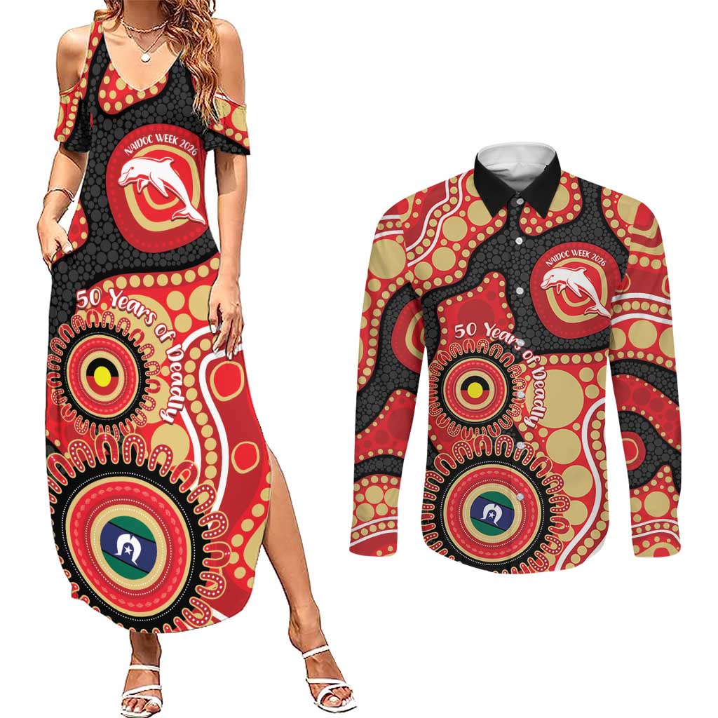 Dolphins NAIDOC Week 2026 Personalised Couples Matching Summer Maxi Dress and Long Sleeve Button Shirt 50 Years of Deadly Aboriginal Art