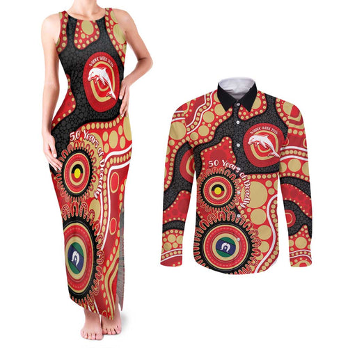 Dolphins NAIDOC Week 2026 Personalised Couples Matching Tank Maxi Dress and Long Sleeve Button Shirt 50 Years of Deadly Aboriginal Art