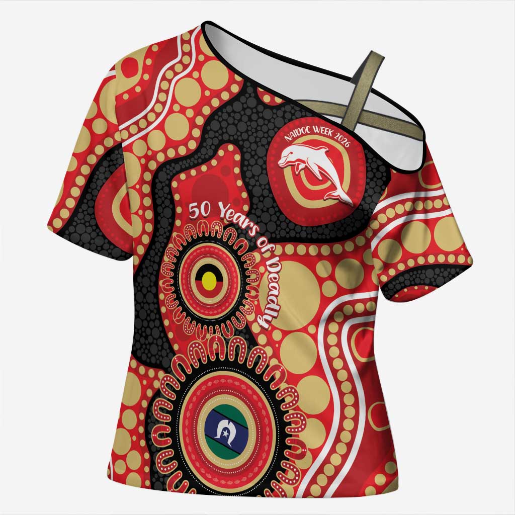 Dolphins NAIDOC Week 2026 Personalised Cross Shoulder Shirt 50 Years of Deadly Aboriginal Art