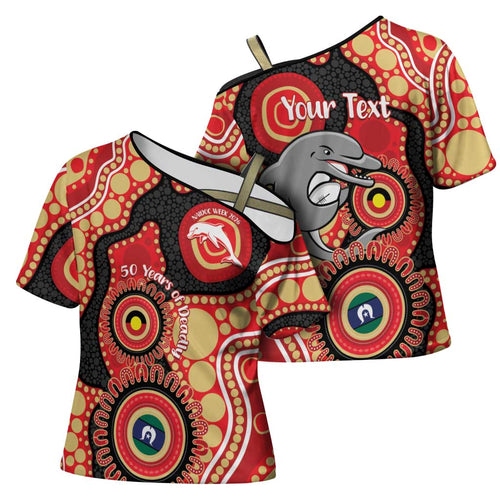 Dolphins NAIDOC Week 2026 Personalised Cross Shoulder Shirt 50 Years of Deadly Aboriginal Art