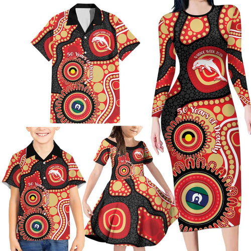 Dolphins NAIDOC Week 2026 Personalised Family Matching Long Sleeve Bodycon Dress and Hawaiian Shirt 50 Years of Deadly Aboriginal Art
