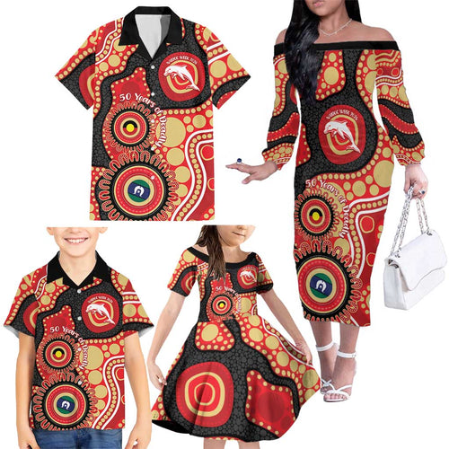 Dolphins NAIDOC Week 2026 Personalised Family Matching Off The Shoulder Long Sleeve Dress and Hawaiian Shirt 50 Years of Deadly Aboriginal Art