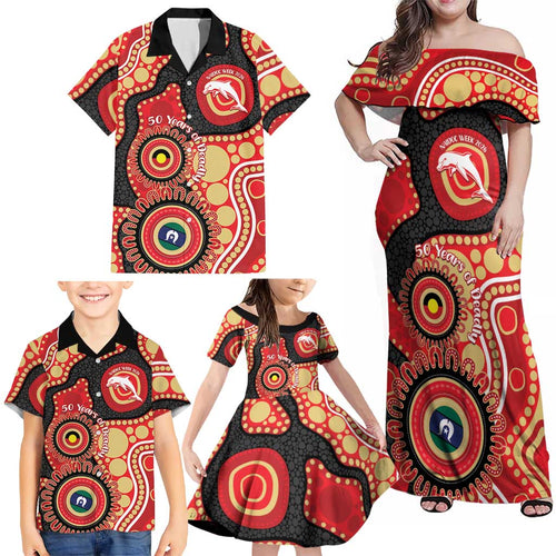 Dolphins NAIDOC Week 2026 Personalised Family Matching Off Shoulder Maxi Dress and Hawaiian Shirt 50 Years of Deadly Aboriginal Art