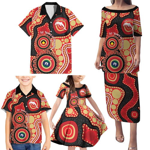 Dolphins NAIDOC Week 2026 Personalised Family Matching Puletasi and Hawaiian Shirt 50 Years of Deadly Aboriginal Art