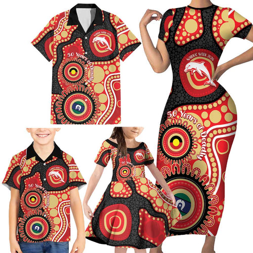 Dolphins NAIDOC Week 2026 Personalised Family Matching Short Sleeve Bodycon Dress and Hawaiian Shirt 50 Years of Deadly Aboriginal Art