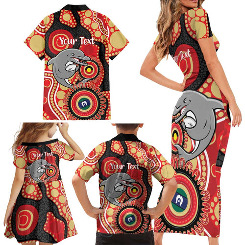 Dolphins NAIDOC Week 2026 Personalised Family Matching Short Sleeve Bodycon Dress and Hawaiian Shirt 50 Years of Deadly Aboriginal Art