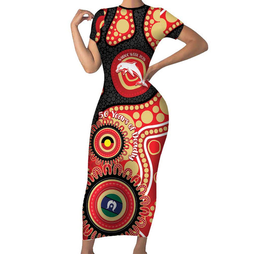 Dolphins NAIDOC Week 2026 Personalised Family Matching Short Sleeve Bodycon Dress and Hawaiian Shirt 50 Years of Deadly Aboriginal Art
