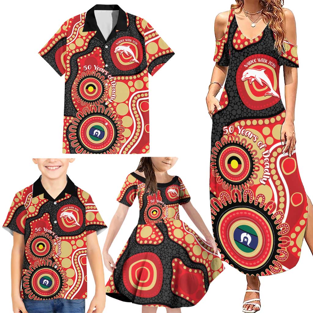 Dolphins NAIDOC Week 2026 Personalised Family Matching Summer Maxi Dress and Hawaiian Shirt 50 Years of Deadly Aboriginal Art