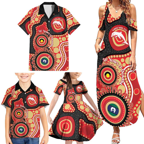 Dolphins NAIDOC Week 2026 Personalised Family Matching Summer Maxi Dress and Hawaiian Shirt 50 Years of Deadly Aboriginal Art