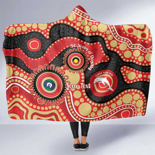 Dolphins NAIDOC Week 2026 Personalised Hooded Blanket 50 Years of Deadly Aboriginal Art