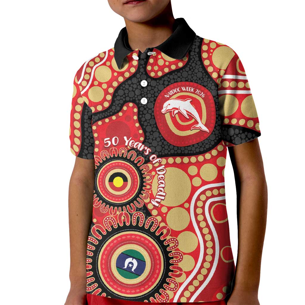 Dolphins NAIDOC Week 2026 Personalised Kid Polo Shirt 50 Years of Deadly Aboriginal Art