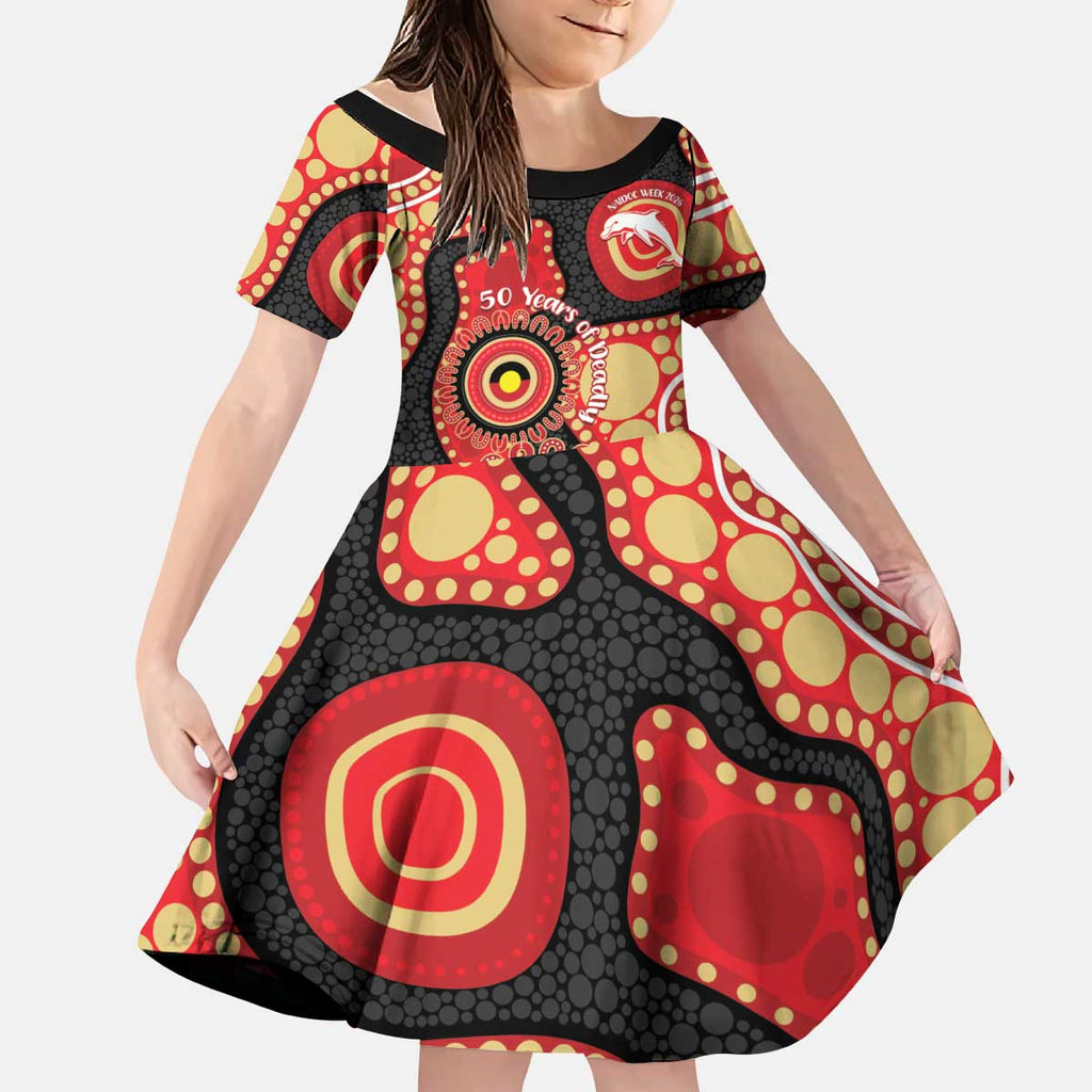 Dolphins NAIDOC Week 2026 Personalised Kid Short Sleeve Dress 50 Years of Deadly Aboriginal Art