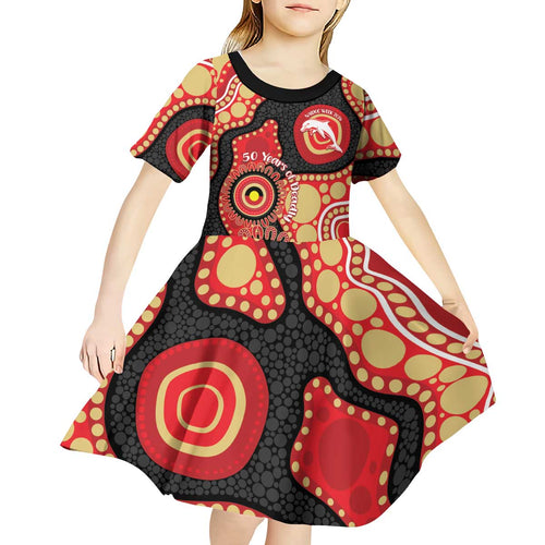 Dolphins NAIDOC Week 2026 Personalised Kid Short Sleeve Dress 50 Years of Deadly Aboriginal Art