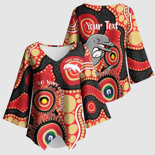 Dolphins NAIDOC Week 2026 Personalised Kimono Sleeve Blouse 50 Years of Deadly Aboriginal Art