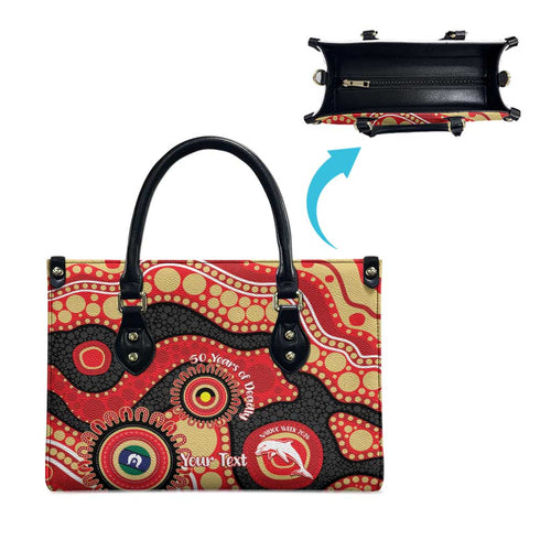 Dolphins NAIDOC Week 2026 Personalised Leather Bag 50 Years of Deadly Aboriginal Art