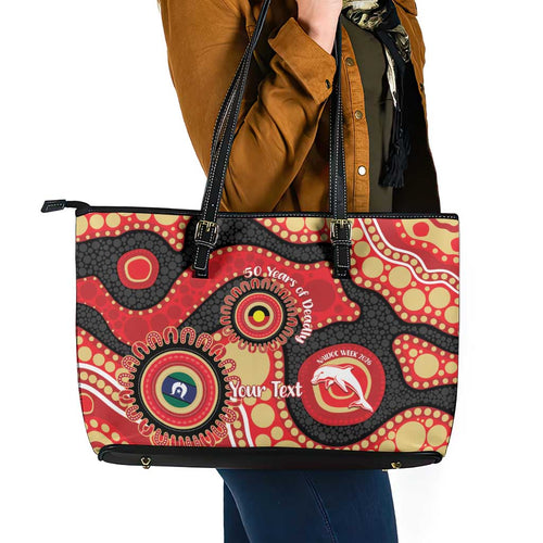 Dolphins NAIDOC Week 2026 Personalised Leather Tote Bag 50 Years of Deadly Aboriginal Art