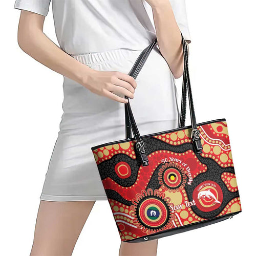 Dolphins NAIDOC Week 2026 Personalised Leather Tote Bag 50 Years of Deadly Aboriginal Art